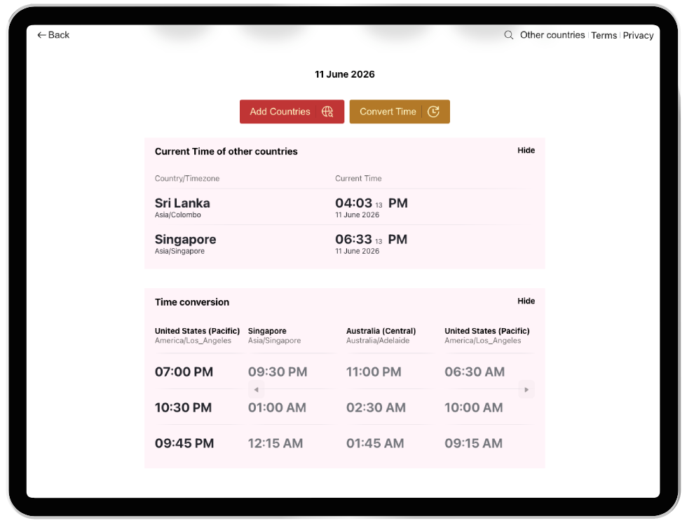 Meeedly time converter supports multiple time slots converted in to multiple other time zones in seconds